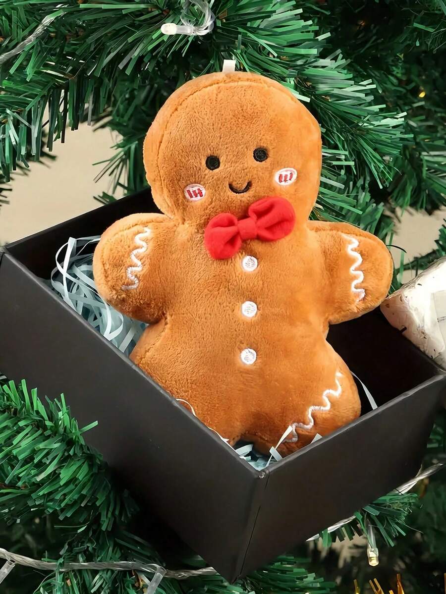 5 PEÇAS Decoração Suave de Natal Boneco de Gengibre Fofo de Pelúcia - Construção em Poliéster Marrom Claro, Perfeito para Decorações de Festa de Natal, Capas e Acessórios Festivos para Casa, Decoração de Natal, Decoração Doméstica, Decoração de Árvore de Natal, Presentes de Natal, Decoração de Natal