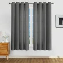 Set 1/2 buah Tirai Tekstur Linen Imitasi, Cocok untuk Ruang Tamu dan Kamar Tidur, Tirai Semi-Transparan Anyaman Goni Rustic dengan Lubang Atas, Penyaring Cahaya, Abu-abu Gelap - Dark Grey - View 12