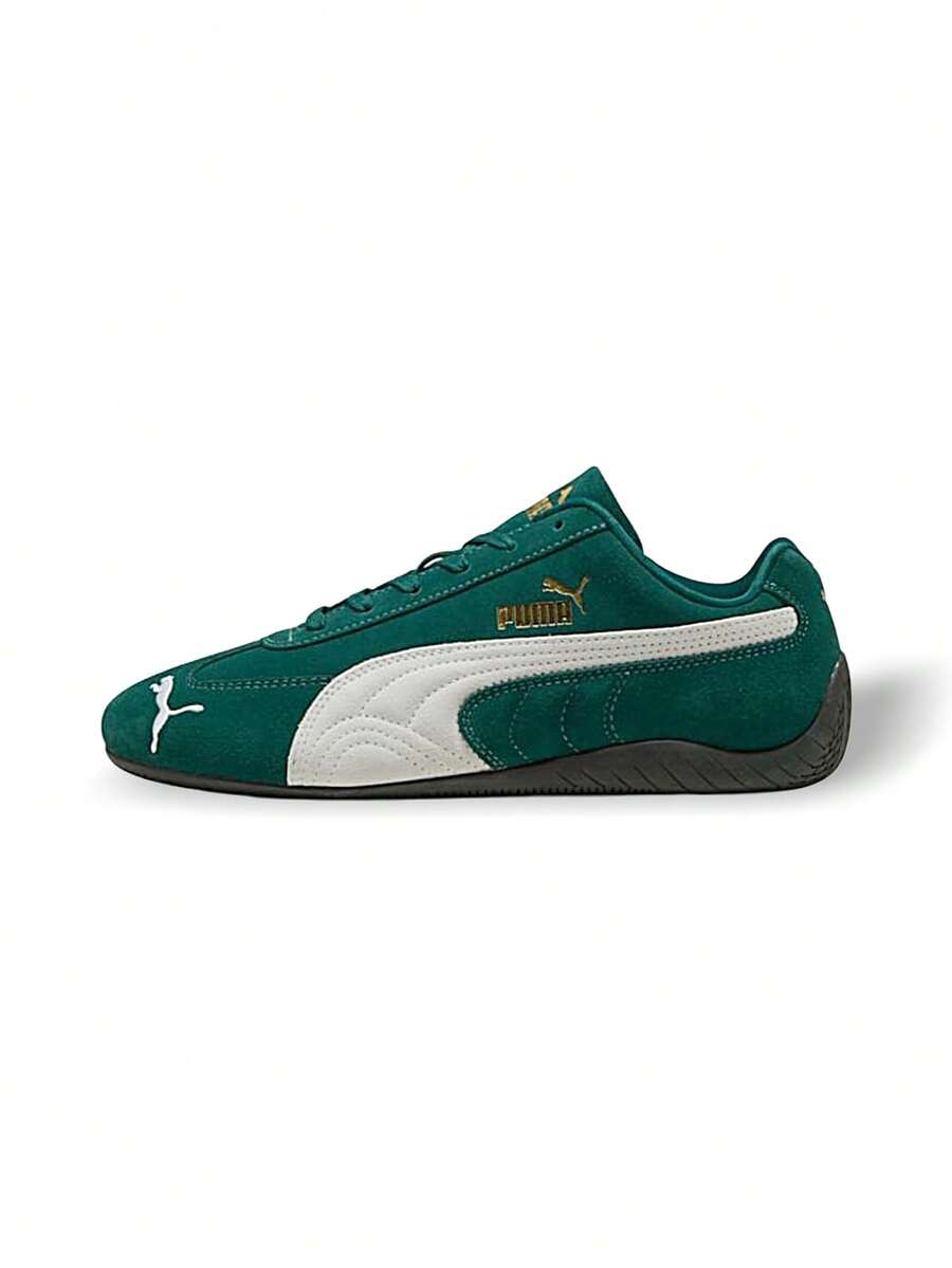 PUMA Speedcat OG 男士休闲运动鞋，轻便缓震，透气舒适，防滑贴合，纯色设计，百搭运动，适合健身房、日常穿着、街头风、通勤旅行，黑色，398846-12 - 綠色和白色 - 查看 1