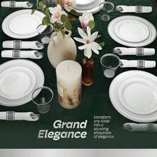 600pcs And Gold Plastic Plates Dinnerware Set Guest, Incl. Heavy Duty Gold Plastic Plates With Gold Trim, Cups, Cutlery - 50位賓客套裝+銀 - 查看 3