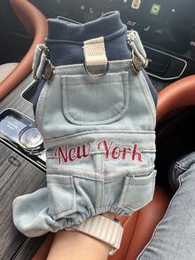 1pc Pet Clothes, Dog/Cat Outfit, Poodle, Teddy, Small Dog/Puppy, Happy Puppy/Kitten, Casual Fashion Cute Comfortable New York Bib Pants