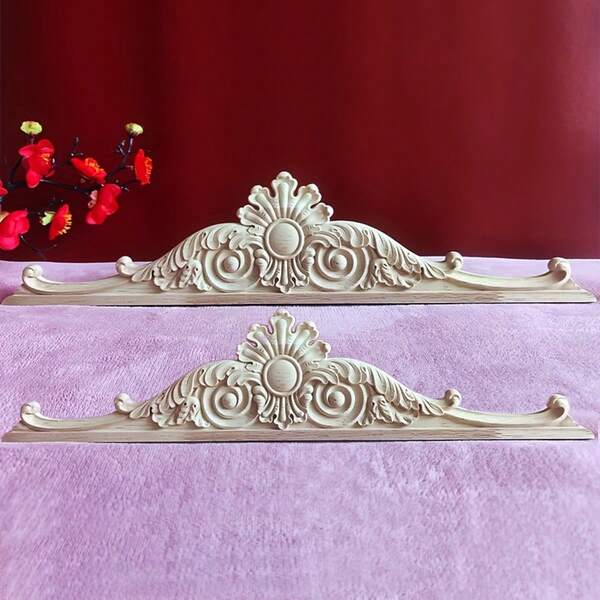 2 piezas de apliques decorativos de estilo europeo tallados en madera sin pintar, con patrón de relieve europeo elegante, adecuados para la decoración del hogar - puertas, ventanas, armarios, entradas, camas, paredes de acento, decoración DIY, 17.71 X 3.93 pulgadas
