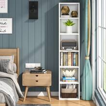 LITTLE TREE 70.9 Inch Tall Narrow Bookcase, Modern White Corner Bookcase With Storage, 6 Tier Cube Display Shelves For Home Office (1) - 白色 - 查看 11