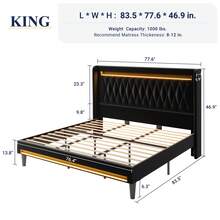 Allewie Upholstered Full/Queen/King Platform Bed Frame With LED Light And Charging Station, Button Tufted High Headboard, Wingback Design, Noise Free, Easy Assembly, No Box Spring Needed, Black - View 11