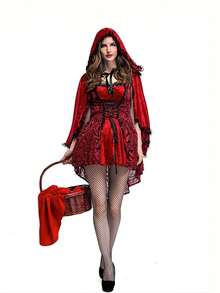 1pc Halloween Velvet Cape Cloak, Suitable For Masquerade Party Costume Apparel Death Angel Witch Ghost Devil Cosplay Props Little Red Riding Hood Christmas - Red - View 5