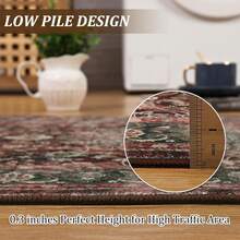 Area Rugs For Living Room, Machine Washable Rug Non Slip, Boho Vintage Distressed Print Carpet, Low Pile Rugs For Bedroom, Dining Room, Home, Office - 紅棕 - 查看 5