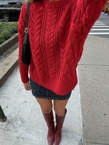 Joy Strick Damen Herbst/Winter Pullover, neues modisches All-Match Top, minimalistischer lässiger vielseitiger Rundhals Pullover Strickbluse - Bordeaux - Übersicht 5