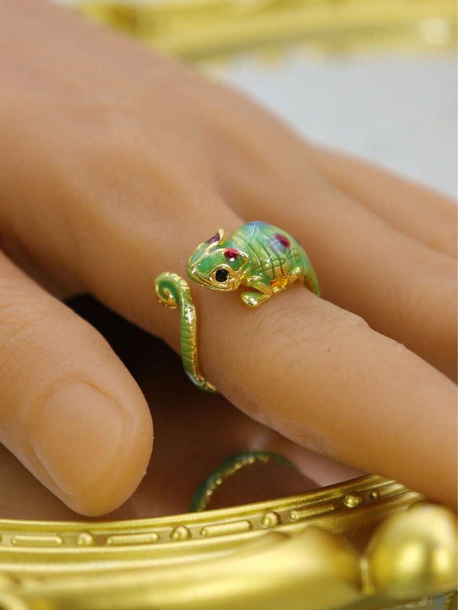 1pc Colorful 3D Lizard/Gecko Adjustable Open Ring, Cute Animal Punk Style, Suitable For Daily Wear, Parties, Christmas Gift - Colorful Lizard - View 1