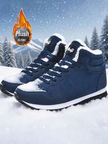 The New High-Top Thick-Soled Ultra-Light And Warm Women's Outdoor Snow Boots PU Large-Size Men's Boots (Size 35-48), Can Be Used In Indoor Home And Office Scenes, And Is Also Suitable For Outdoor Sports, Hiking, Off-Road, Outdoor Adventure, Camping And Other Activities; Short Boots, Ankle Boots And Mid-Tube Boots Are Thickened With Velvet, With Anti-Slip And Wear Resistance, And Are Black Snow Boots