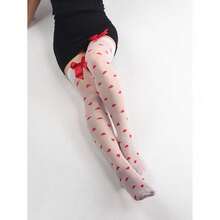Cute Big Red Bow Heart Print Stockings, High Stockings - đen - Xem 4