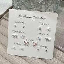 1 Set S925 Silver Butterfly-Themed Earring Set, Boasting Fresh Cute Style & Korean Elegance. These Small Exquisite Earrings Feature 7-Day Unique Designs (Including Sparkling Diamonds, Pearls, Bows & Stars), Adding Sweet Elegant Temperament To Daily Outfits & Ideal For Enhancing Styling Sense.