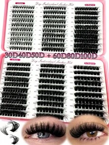 LYBCG 570 Clusters Eyelashes Thick & 8D Fluffy Wispy Lashes 0.07mm D Curling False Eyelashes 30D-100D/10-18mm Mixed Length Faux Mink Individual Eyelashes Natural Soft Eyelash Extension Cosmetics Suitable For Any Style For Party Daily - D - 查看 9