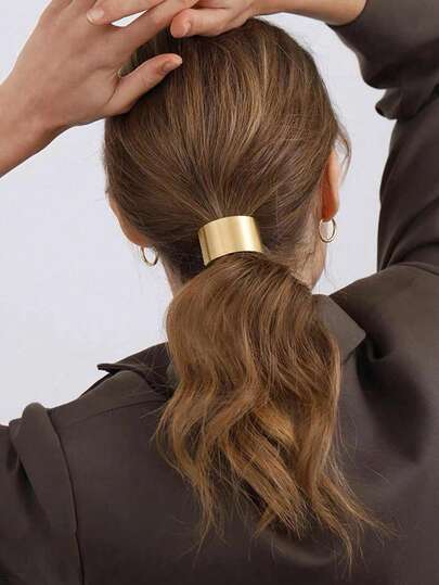 1/2pcs Metal Clasp Hair Ties, Elegant Minimalist Casual Style, Gold Hair Accessories Ponytail Holders Elastic Hair Ties, Hair Ties, Autumn, Women Hair Accessories, Hair Tools, Beauty Supplies, Gifts, Travel, Women Gifts, Beauty Products, Valentine's Day Hair Accessories Head Accessories Gym Sport Running Outfit Rubber Bands