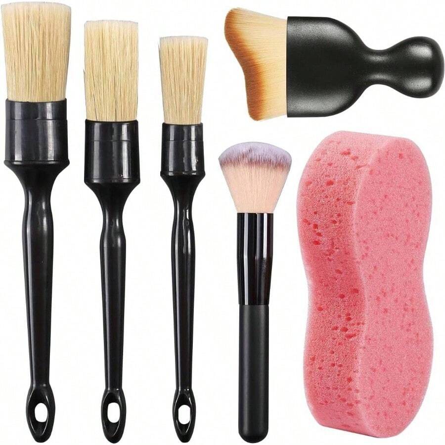 Kit 6pzs Brochas para Detallado Automotriz, Limpieza para Auto, Cepillos Suave Microfibra para Detallado Automotriz Interior, para Tablero, Limpiar Llanta, Rejilla de Aire Acondicionado - inicial - Ver 1
