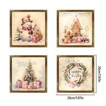 Vintage Christmas Decor: Snowman, Gingerbread House, Christmas Tree & Wreath, Pink Winter Christmas Wooden Board Art, Snowman Decor Christmas Gift, Suitable For Home, Farmhouse, Living Room, Bedroom Wall Decoration - Wood Panel Painting-square - View 12