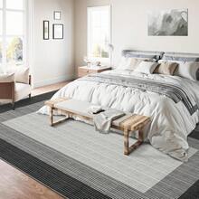 Washable Indoor Modern Bordered Accent Rug Soft Gradient Carpet Faux Wool Print Rug Stain Resistant Indoor Carpet With Non-Slip Backing Non-Shedding Low Pile Floor Cover For Laundry Kitchen Entryway - 黑灰色 - 查看 3