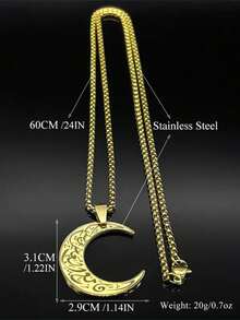 suteyi 新月伊斯兰吊坠项链男士不锈钢金色阿拉伯链护身符礼物 - 彩色 - 查看 4