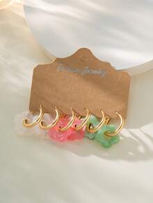 6-24pcs Colorful Dopamine Resin Flower Earrings, Fashion Minimalist Elegant Versatile Earrings, Suitable For Women's Daily Wear