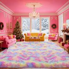 Large Shaggy Area Rug For Living Room & Bedroom – Stain-Resistant Fluffy Carpet With 1.4 In High Pile, Plush Aesthetic Throw Rug, Non-SIip Rubber Backing With 4 Anti-SIip Pads, Durable Edge Stitching – Cozy Minimalist Decor – Great Gift For New Year ! - Cầu vồng - Xem 5