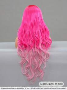 7JHH WIGS 26 Inch Long Body Waves Neon Pink Ombre Wigs For Women Synthetic Wavy Curly Wig With Side-Bangs, Premium Heat Resistant Fiber Full Machine Hair, Anime Costume Wigs For Halloween Mermaid Cosplay Decoration Use - 漸層粉紅色 - 查看 3