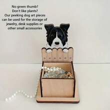 Ein hölzerner DIY-Pflanztopf für Border Collies, geeignet für Sukkulenten, Büro- oder Heimdekoration.