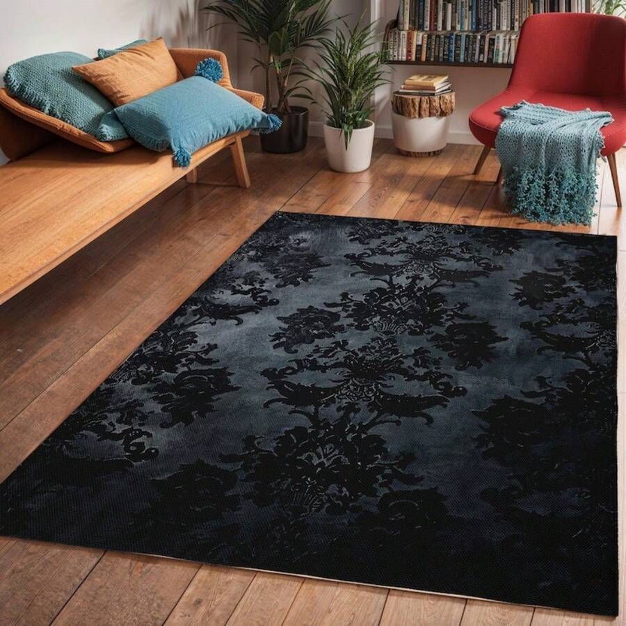 1pc Retro Black Gothic Victorian Area Rugs For Living Room, Floor Carpet For Bedroom, Carpets Home Decor Rugs, Homestay Hotel, Non-Slip Machine Washable Carpet, Home Decor Room Decor - 樣式 1 - 查看 1