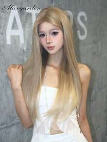 alicegarden 28-Inch Long Synthetic Wig Featuring A Natural Straight Style A Stunning Gold. Middle Part Design , This False Hairpiece Is Perfect For Ms Daily Great For Party Cosplay Use, Offering A Natural And Natural Durable Wig Gift For Ladies. - Gold - View 10