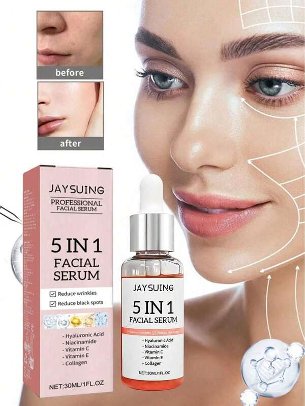 Essência facial 30ml, essência facial 5 em 1 antirrugas, firmadora, iluminadora, hidratante e nutritiva para a pele, presente de Dia das Mães, 3 estilos de embalagem enviados aleatoriamente, mesmo efeito, sem impacto no uso