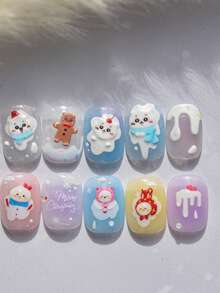 Snowman Wonderland 5D Nail Stickers, Embossed Snowflake Bow & Star Pattern, Fun Winter Nail Decals, Holiday Nail Decoration, Self-Adhesive - Multicolor - View 6