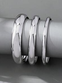 Set de 3 piezas de pulseras circulares de lujo, set de joyas de moda con textura martillada, adecuado para galas, citas, fiestas, reuniones y regalos festivos de mujer - Plateado - Ver 5