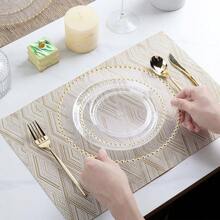 EI 60pcs Dark Blue Plastic Plates With Gold Rim Disposable, Blue Plastic Plates Disposable Party, Heavy Duty DinnerDessert Fancy Elegant Plate Wedding, Birthday, Afternoon Tea - 透明和金色塑膠盤子 - 查看 5