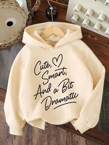 Young Girl Letter Print Warm Sweatshirt