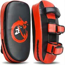 1pc Curved Kicking Target, Suitable For Muay Thai And Boxing - Thickened Artificial Leather Martial Arts Training Equipment With Red/Black/White Geometric Pattern, Ergonomic Design For Grappling And Practice, Boxing Training Accessory, Dynamic Pattern, Durable Structure