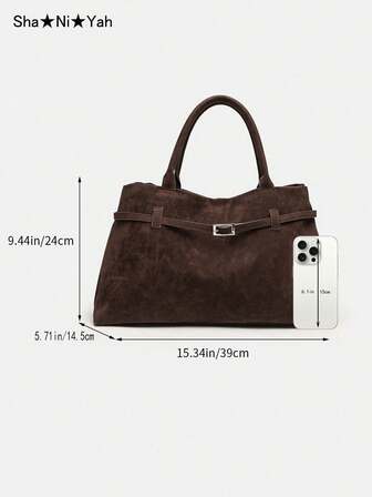 Vintage brun mocka-tygväska - Stor axelväska med magnetisk stängning, nylonfoder och slitstarka handtag, perfekt för vardagligt bruk, Vardagstygväska | Väska i vintagestil | Slitstarka handtag, Tygväska