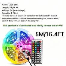 1pc LED Strip Lights 65 Ft Lights Strip, With Remote And 5V Power Supply, 3-65 Feet, Soft, Easy To Install, Multi-Color, Bright Color, DIY, USB-Powered, Modern Simple Style, Can Be Cut, Flexible To Use, Adjustable Color Flicker Speed, Remote Control Light Belt, Suitable For Room Decor Home Decor,Room Decoration Stuff,Wall Decor,Office Decor,Party Supplies Birthday,Fairy Lights,Suitable For Christmas,Thanksgiving Day - Multicolor - View 18