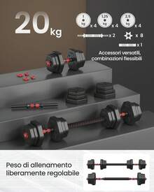 SONGMICS Set di Manubri con Barra di Collegamento, Manubri Corti, Peso Esagonale per Allenamento, Fitness, Sollevamento Pesi a Casa, Palestra - nero - Visualizzare 3