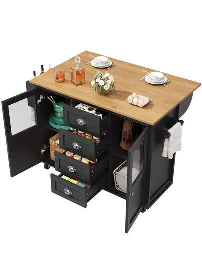 Kitchen Isl Practical Cart, Large Storage Space, Adjustable Shelves, Drawers Doors, Dining Room view 6