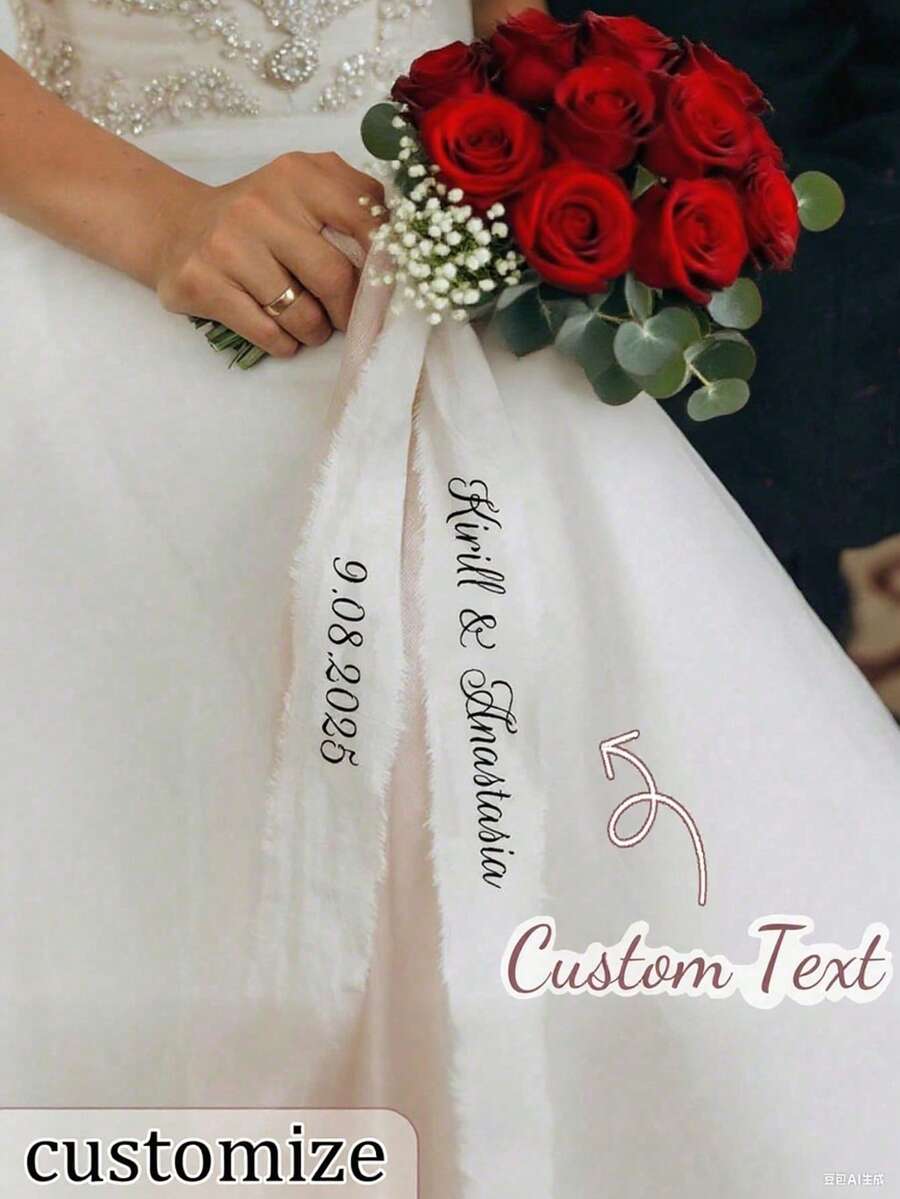 Personalized Wedding Floral Garland With Ribbon - Customizable With Name And Date, Suitable For Bridal Shower, Birthday, Graduation - Durable Polyester Material, Elegant Design, Ideal Gift For Wedding Guests, Perfect Accessory For Celebrations, Refined Style, Exquisite Craftsmanship. ,2000s Style, Personalized Wedding Gift - Multicolor - View 1