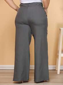 Plus Size Fashion Long Pants With Pockets And High Waist - 灰色 - 查看 3