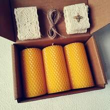 3 Sets Of 2 * 4 Inch Natural Beeswax Candles, Cylindrical Beeswax Candles With Honeycomb Texture, Equipped With Lace Ribbons And Small Bee Decorations, A Gift From The Beehive For Candle Enthusiasts, Smoke-Free, Handmade, Can Be Used For Home Decoration, Special Scene Decoration, Holiday Decoration, Or As A Gift For Lovers, Family, And Friends. Christmas, Halloween. - Nhiều màu - Xem 12