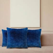 Set De 3 Cojines Rellenos Decorativos Extra Suaves De 45 Cm | Peluche Frontal Con Cierre - Azul Marino - Ver 4