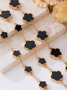 3pcs/Set Gelang Charm Klasik Mewah Berwarna Hitam & Clover untuk Wanita, Dapat Ditumpuk & Serbaguna untuk Musim Gugur/Dingin - Hitam - View 2