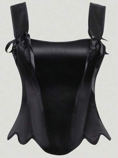 Classic Fishbone Corset, Black Spaghetti Strap, Asymmetric Hem Design, Slimming And Lifting, Versatile Classic Style, Suitable For Halloween Party And Daily Wear, Women's Corset Top