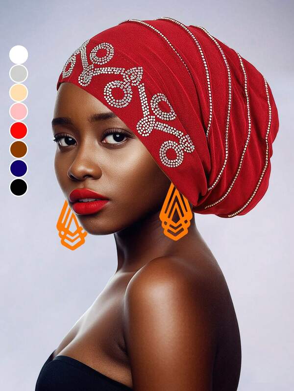 Handcrafted Women's Turban With Heavy-Duty Rhinestone Detailing, Crinkled Vintage Design – Elegant And Stylish Headscarf Hat Suitable For Both Special Occasions And Everyday Use, Ideal As A Gift Or Head-Wrapping Accessory. Sleep Bonnet