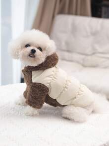 新款连帽宠物衣服冬季服装，狗狗双腿秋冬装，小型犬服装保暖内衬，适合冬季中小型犬 - 白色 - 查看 1
