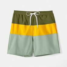 Family Matching Colorblock One Shoulder One-Piece Swimsuit And Swim Trunks - Nhiều màu - Xem 5