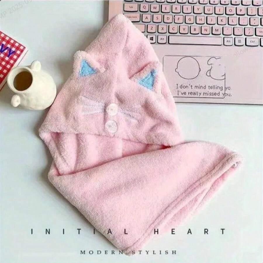 1pc Cute Cat Ear Microfiber Hair Wrap, Quick Drying Hair Towel For Women, Super Soft Shower Cap, Suitable For Long And Short Hair, Ideal Bathroom Accessory Shower Towels For Beaty Salon, Hotel Sports,Home Essentials, Towel, Skin Care