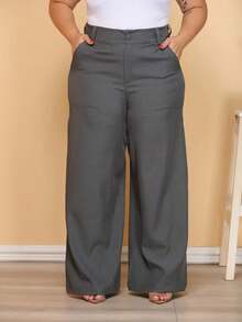 Plus Size Fashion Long Pants With Pockets And High Waist - 灰色 - 查看 4