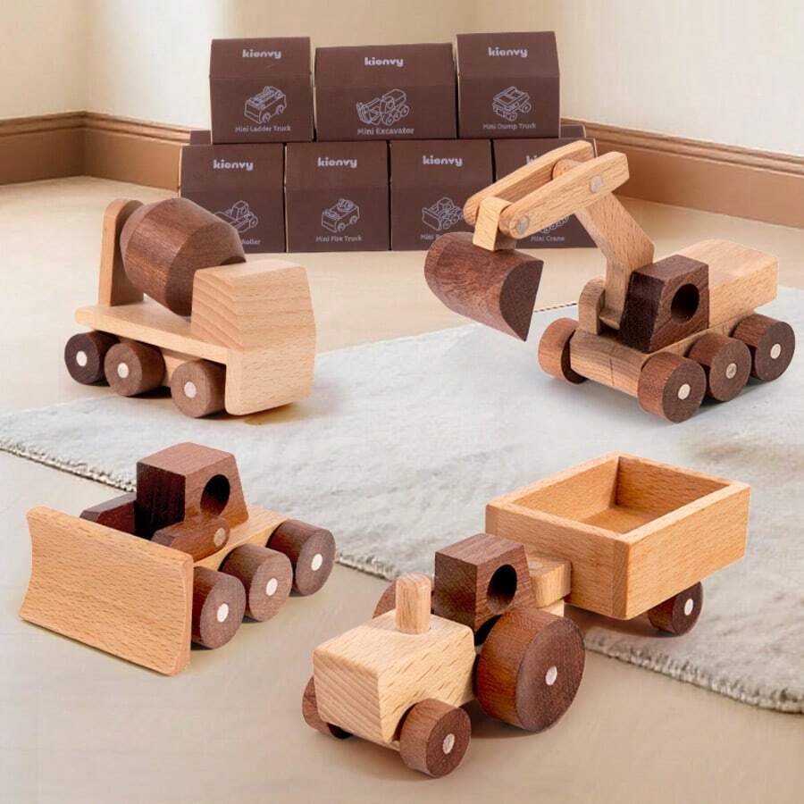 Wooden Construction Vehicles Excavator Toy Crane Model, Kids Toy Car, Baby Birthday Gift