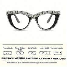 2pcs Elegant Cat Eye Crystal Glasses - Stylish Full Frame Design, Shiny Crystal Lightweight Computer Glasses +1, 0 To +4, 0 Black And Translucent Frame| Decorative Glasses| Polycarbonate Lenses - 白色+粉紅色 - 查看 4